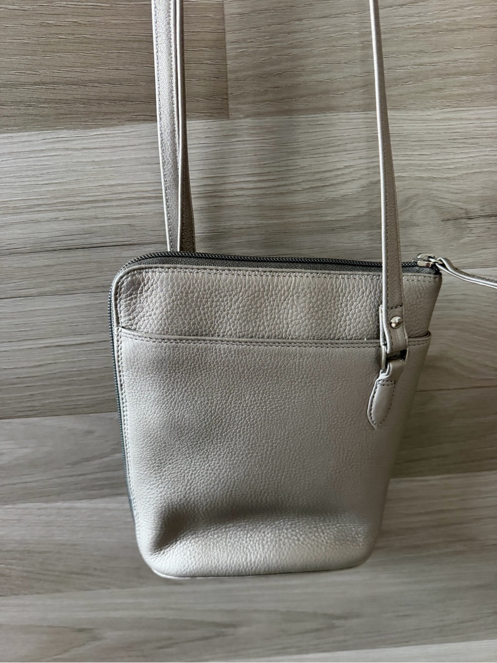 Derek Alexander Central Park Small Pebbled Leather Crossbody Bag Silver